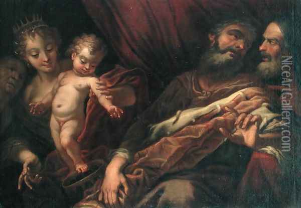 The Infant Moses Standing on the Pharaoh's Crown Oil Painting - Andrea Celesti