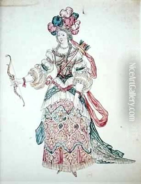 Woman with a bow, theatrical costume design Oil Painting - Jean II (the Younger) Berain