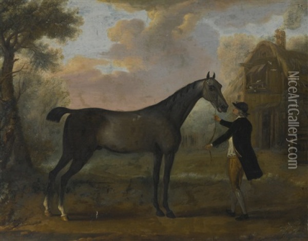 A Horse And Groom In A Landscape Oil Painting - John Wootton