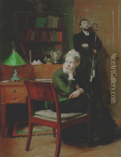 Interior Med Piberygende Mand Og Ung Kvinde Siddende I En Stol Oil Painting - Peter Vilhelm Ilsted