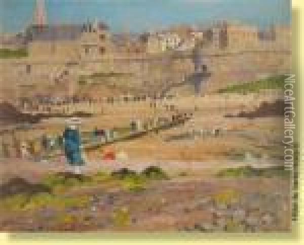 Surla Plage A Saint Malo Oil Painting - Victor Gilsoul