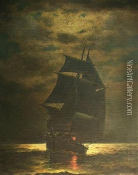 Ship In Moonlight Oil Painting - James Gale Tyler