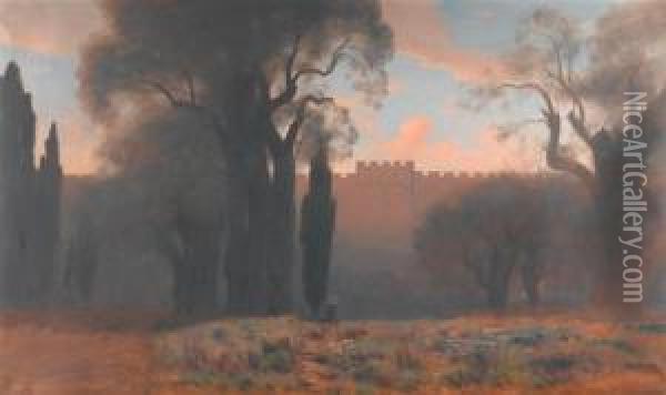 Les Murs De Jerusalem. Oil Painting - Auguste Louis Veillon