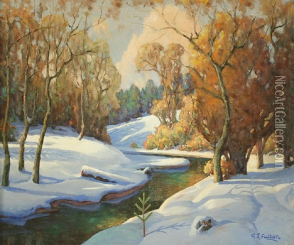 Winter Landscape With Forest And Creek Oil Painting - Cyrus J. Fulton