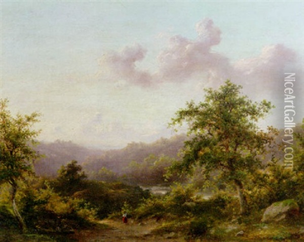 A Peasant Woman In A Wooded Landscape Oil Painting - Gijsberus Nonus Op Ten Noort