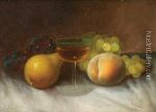 Still Life With Fruit & Wine Glass Oil Painting - Carducious Plantagenet Ream