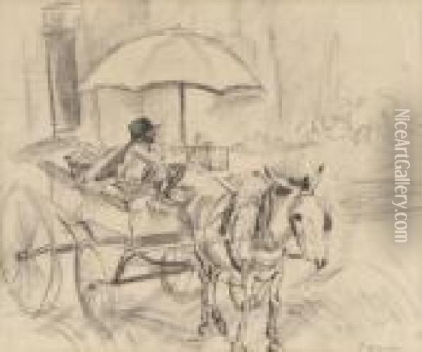 Donkey And Cart With Boy And Market Produce Oil Painting - Jules Pascin