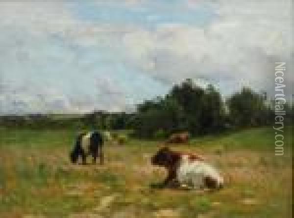 Cattle Grazing Oil Painting - John Carleton Wiggins