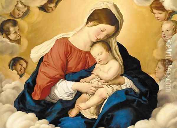 The Madonna and Child in Glory Oil Painting - Giovanni Battista Salvi, Il Sassoferato