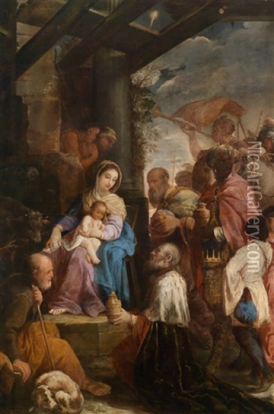 Anbetung Der Konige Oil Painting - Giovanni Antonio Burrini