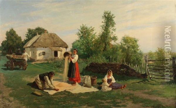 Summer In The Village Oil Painting - Konstantin Aleksandrovich Trutovsky
