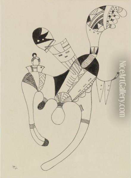 Zeichnung Zu 'une Figure Flottante' (drawing For 'a Flutteringfigure') Oil Painting - Wassily Kandinsky