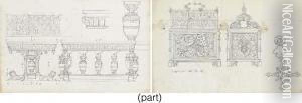 A Folio Of Fourteen Studies And Designs And Decorations For Furniture And Metalwork Oil Painting - Augustus Northmore Welby Pugin