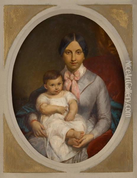 Mere Et Son Enfant Oil Painting - Henri De Caisne