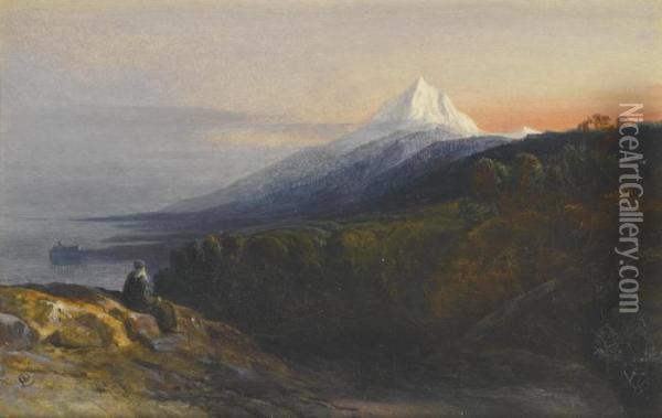 A View Of Mount Athos And The Pantokrator Monastery, Greece Oil Painting - Edward Lear