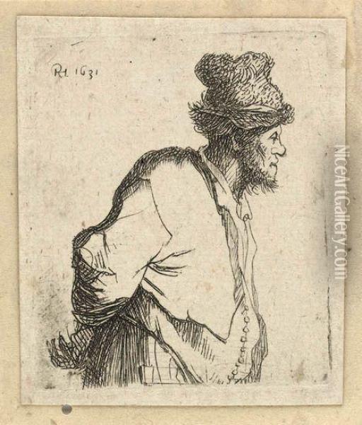 A Peasant With His Hands Behind His Back Oil Painting - Rembrandt Van Rijn