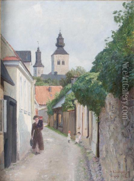 Stadsvy Fran Visby Oil Painting - Herman Lindqvist