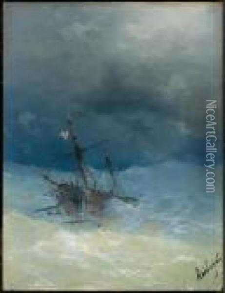 Ship On A Stormy Sea. 1889 Oil Painting - Ivan Konstantinovich Aivazovsky