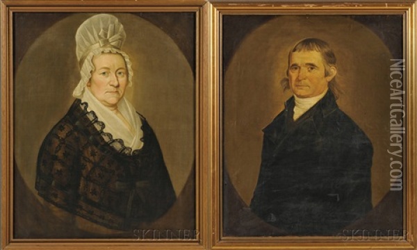 Portraits Of Jabez Baldwin (+ Portrait Of His Wife Lydia; Pair) Oil Painting - William Jennys