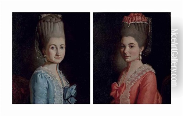 Portrait De Marie Elisabeth Brocard De Montcavrel, Nee Gamard De Courcelles; Et Portrait De Marie-madeleine Gamard De Courcelles (1742-1823) Oil Painting - Jacques-Louis David