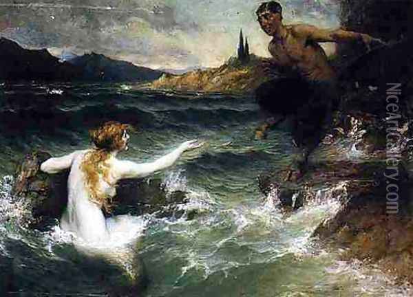 The Mermaid and the Satyr Oil Painting - Ferdinand Leeke