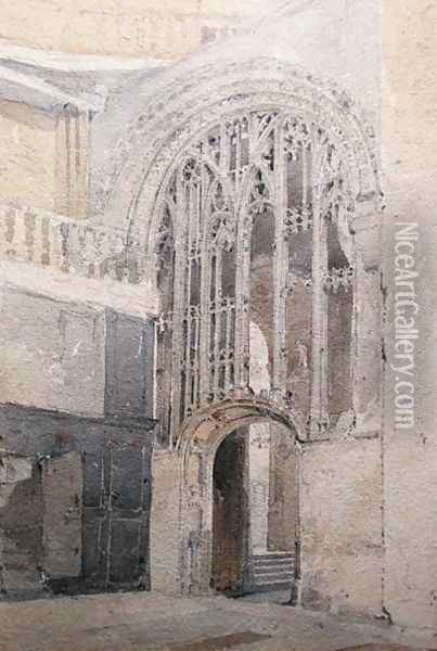 A Screen, Norwich Cathedral Oil Painting - John Sell Cotman