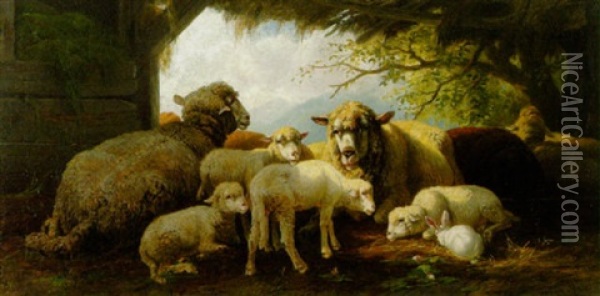 Schafe Im Stall Oil Painting - Christian Friedrich Mali