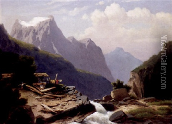 Sommertag Im Hochgebirge Mit Muhlbach Oil Painting - Anton Pick