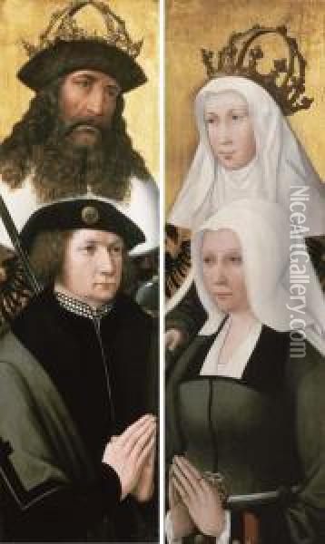 The Emperor Charlemagne And Elisabeth Von Thuringen Oil Painting - Michiel Van Coxcie