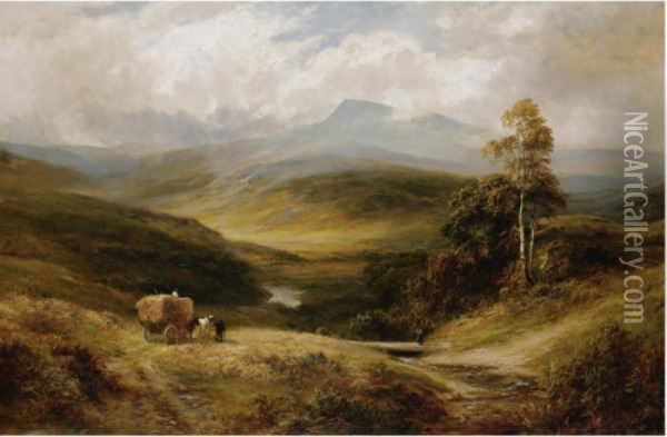 The Lledr Valley, North Wales; Herding The Sheep Oil Painting - George Turner