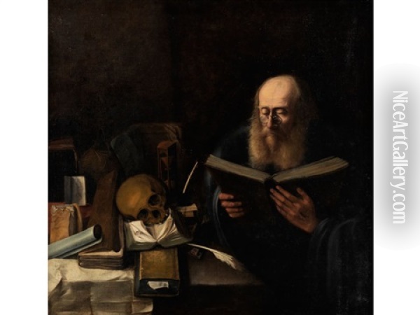 Vanitas Und Der Humanist - Der Heilige Hieronymus In Seiner Studierstube Oil Painting - Willem van Drielenburch