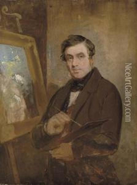 Self-portrait At An Easel, 14 November 1816 Oil Painting - John, Rev. Thomson Of Duddingston