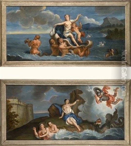 Persee Delivrant Andromede (+ Le Triomphe D'amphitrite; Pair) Oil Painting - Antoine Coypel