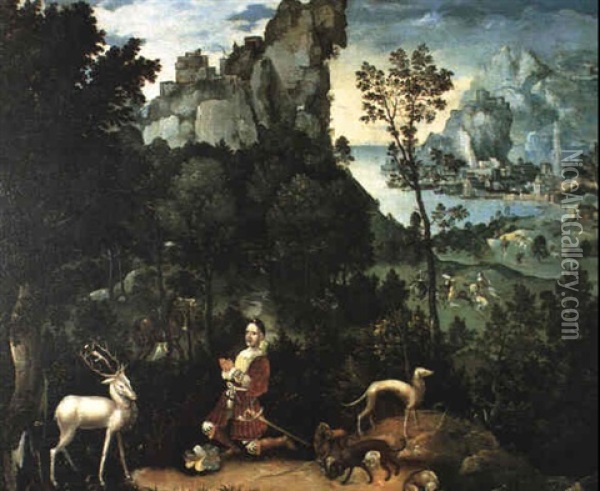 Saint Hubert Dans Un Paysage De Port Oil Painting - Lucas Gassel