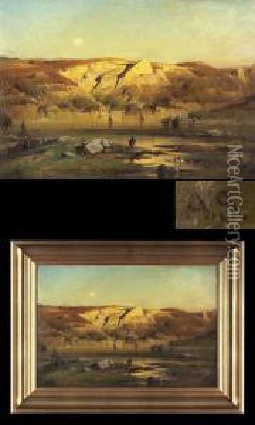 Romantische Gebirgsseelandschaft Oil Painting - August Seidel
