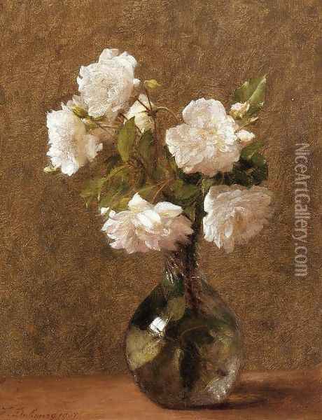 White Roses in a Vase Oil Painting - Victoria Dubourg Fantin-Latour