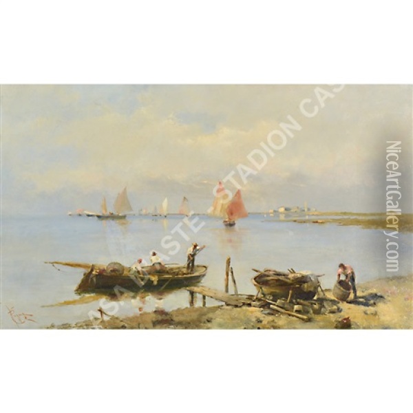 Pescatori Al Lavoro Oil Painting - Giuseppe Pogna