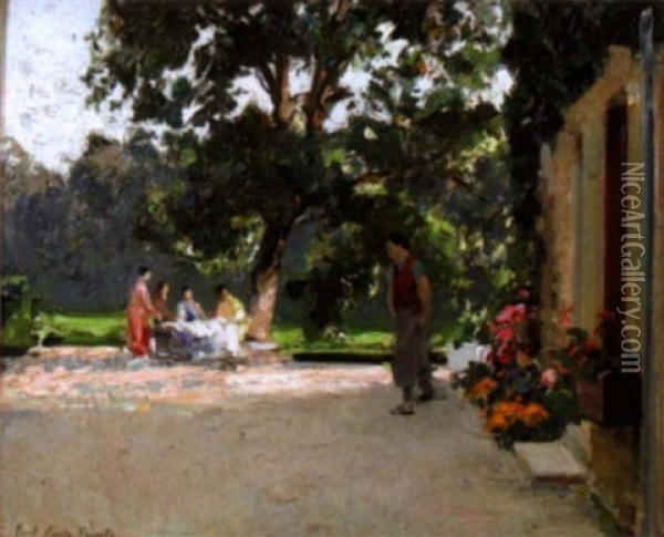 Dejeuner Devant La Villa Oil Painting - Paul Emile Lecomte