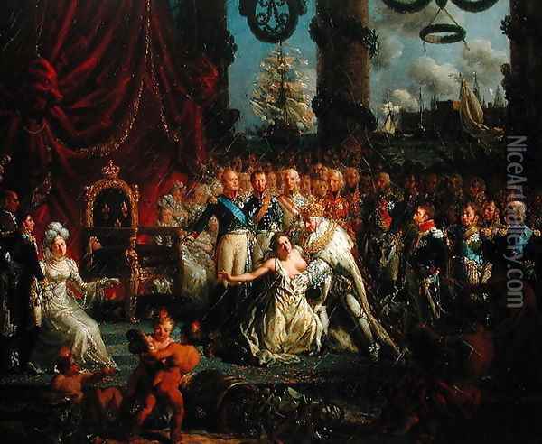 Louis XVIII (1755-1824) Helping France to her Feet, after 1814 Oil Painting - Louis Philippe Crepin