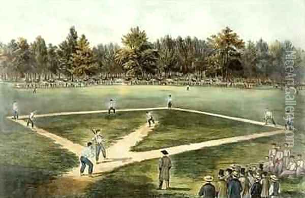 The American National Game of Baseball Grand Match at Elysian Fields Hoboken NJ 2 Oil Painting - Currier