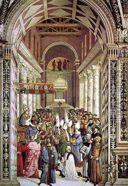 Aeneas Piccolomini Crowned as Pope 1502-08 Oil Painting - Bernardino di Betto (Pinturicchio)