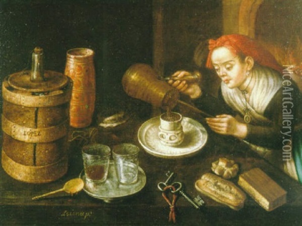 Bodegon De Mujer Echando Chocolate En Una Mancerina Oil Painting - Felix Lorente
