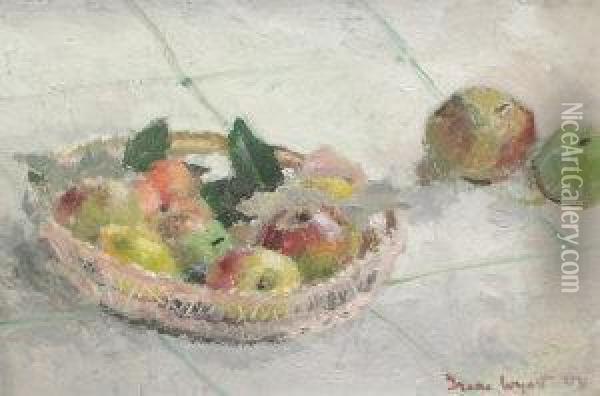 Still Life Of Fruit In A Basket Oil Painting - Irene Wyatt