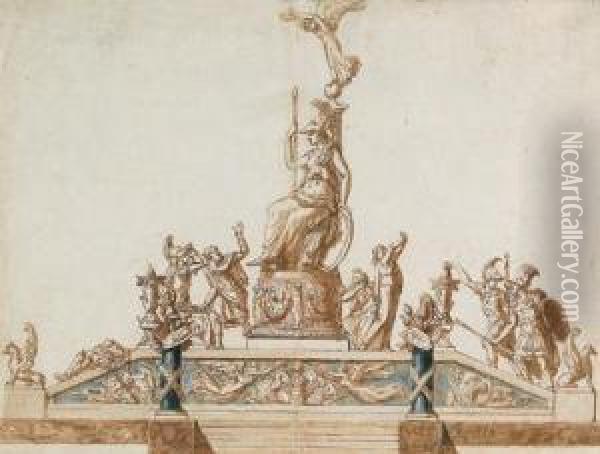 Design For A Historic Monument With Minerva Oil Painting - Luigi Valadier