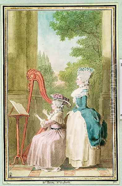 Madame Moreau and Mademoiselle de Flinville Oil Painting - Louis Carrogis Carmontelle