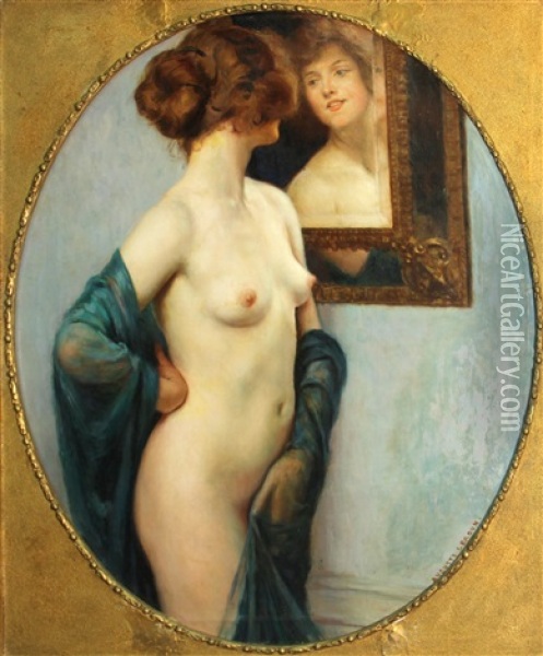The Looking Glass Oil Painting - Auguste Leroux