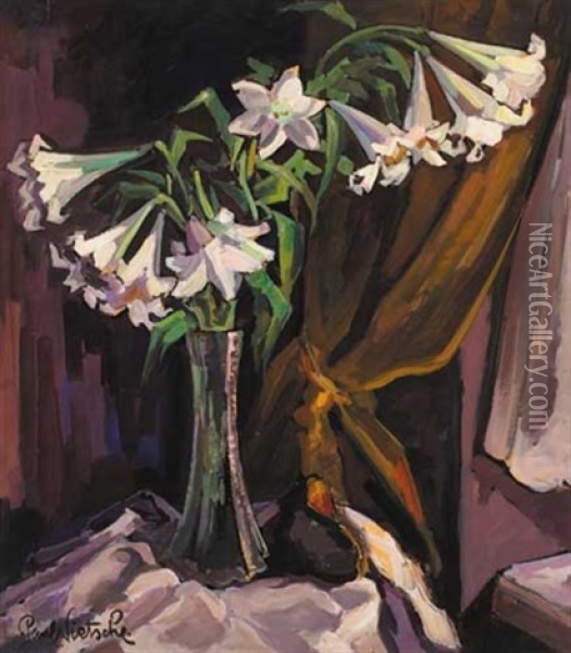 White Lilies Oil Painting - Paul Nietsche