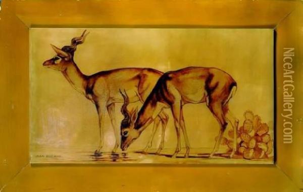  Gazelles  Oil Painting - Jean Nicolas Louis Durand