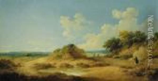 A Heathland Landscape With Figures On A Path Oil Painting - George Morland