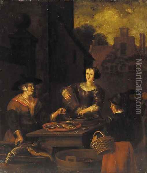 The Fish Seller Oil Painting - Dutch School